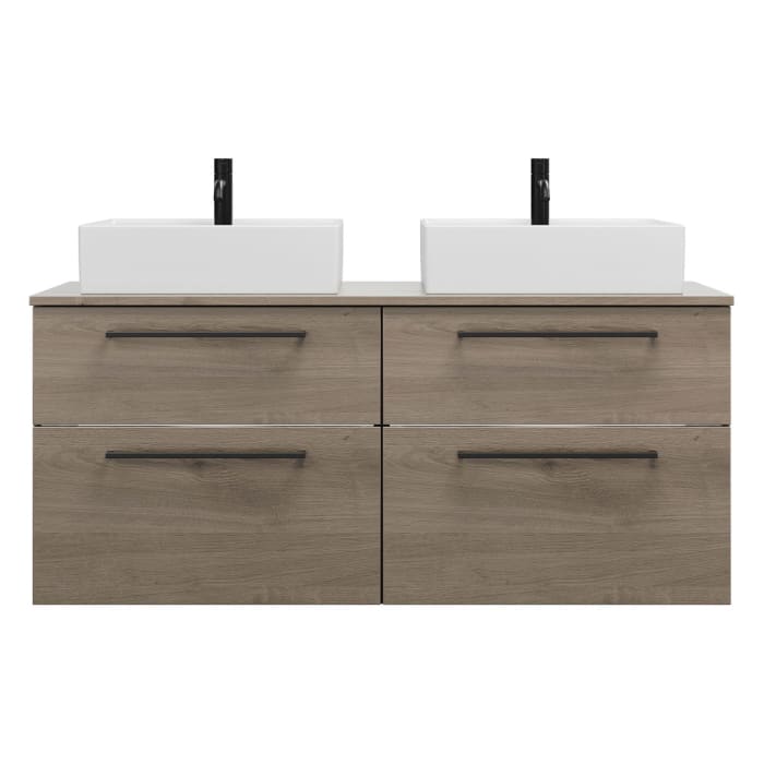 burgbad Eqio Waschtischkombination mit Keramik-Aufsatzwaschtisch 140 cm, links und rechts, mit Stangengriff G0234