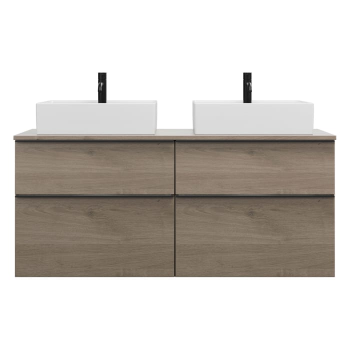 burgbad Eqio Waschtischkombination mit Keramik-Aufsatzwaschtisch 140 cm, links und rechts, mit Griffleiste G0252