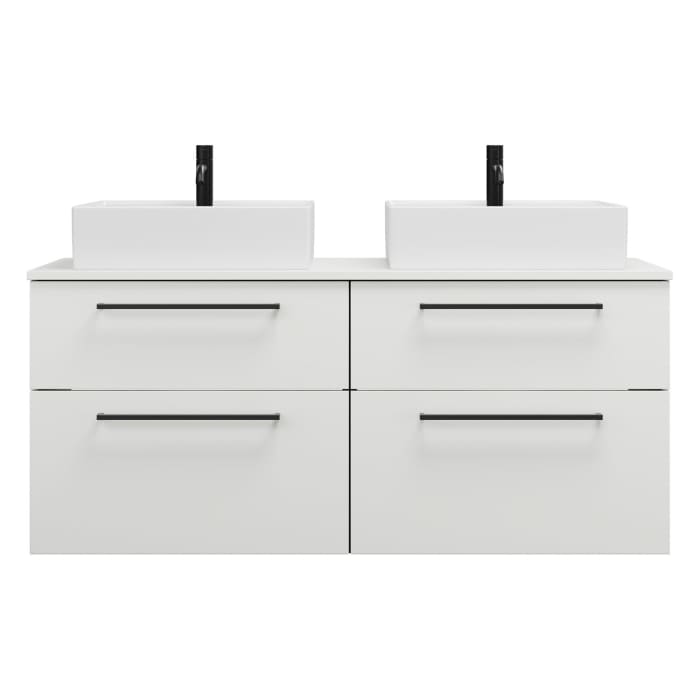 burgbad Eqio Waschtischkombination mit Keramik-Aufsatzwaschtisch 140 cm, links und rechts, mit Stangengriff G0234