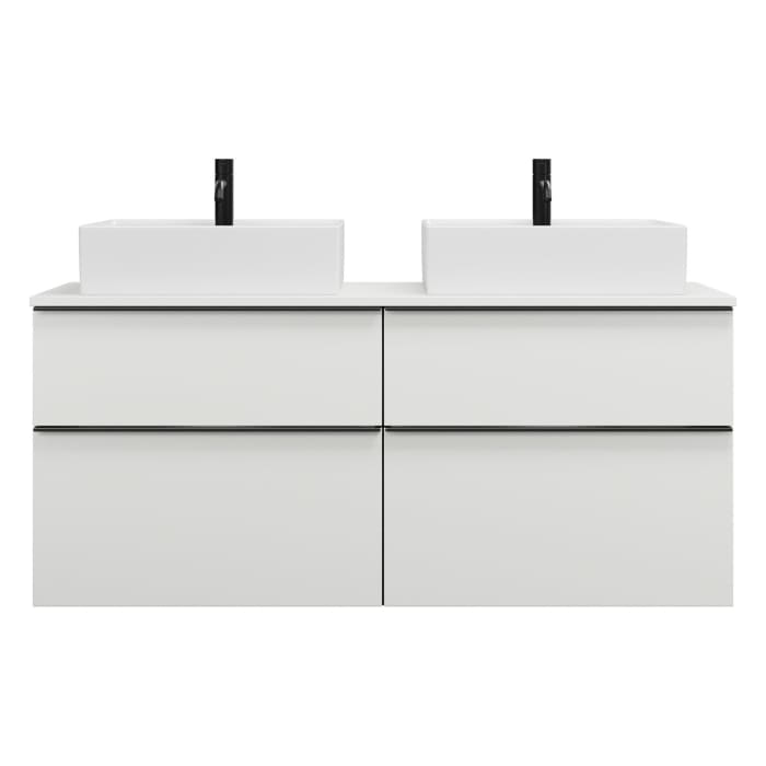 burgbad Eqio Waschtischkombination mit Keramik-Aufsatzwaschtisch 140 cm, links und rechts, mit Griffleiste G0252