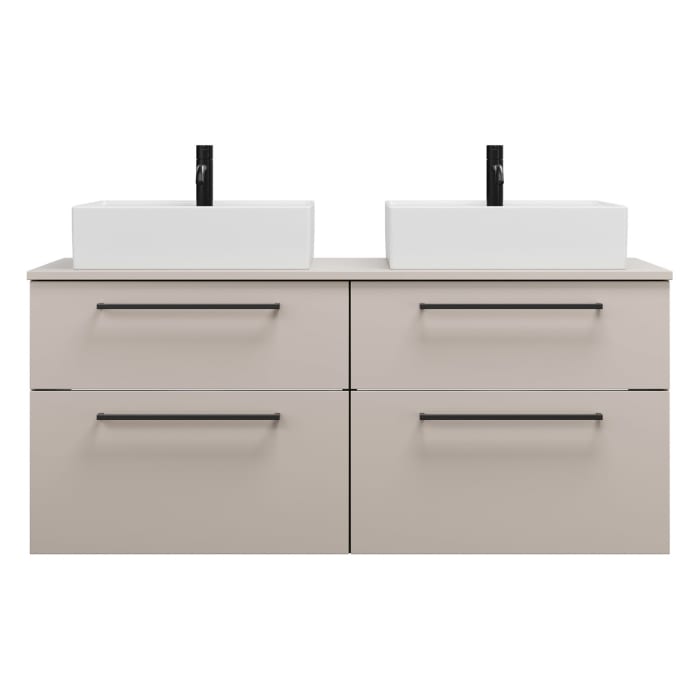 burgbad Eqio Waschtischkombination mit Keramik-Aufsatzwaschtisch 140 cm, links und rechts, mit Stangengriff G0234