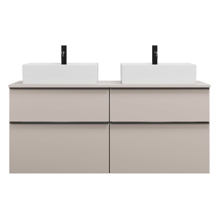 burgbad Eqio Waschtischkombination mit Keramik-Aufsatzwaschtisch 140 cm, links und rechts, mit Griffleiste G0252