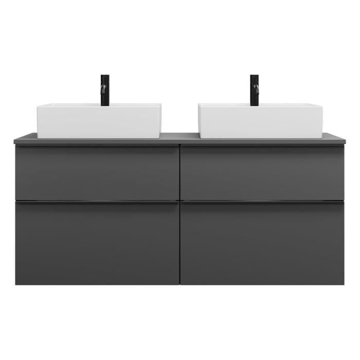 burgbad Eqio Waschtischkombination mit Keramik-Aufsatzwaschtisch 140 cm, links und rechts, mit Griffleiste G0252