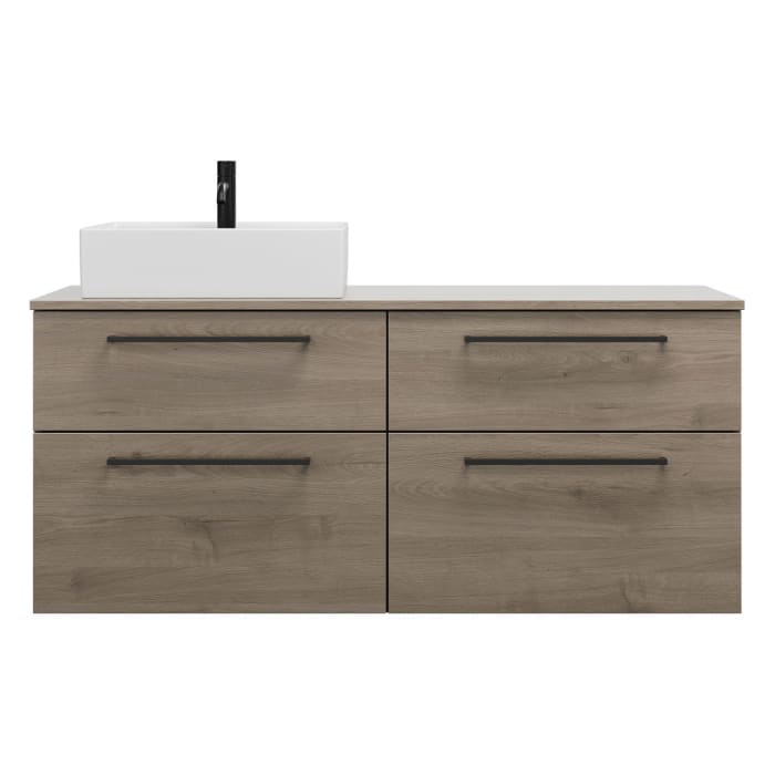 burgbad Eqio Waschtischkombination mit Keramik-Aufsatzwaschtisch 140 cm, links, mit Stangengriff G0234