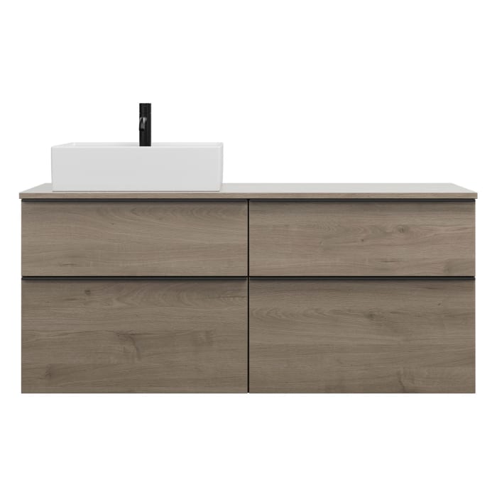 burgbad Eqio Waschtischkombination mit Keramik-Aufsatzwaschtisch 140 cm, links, mit Griffleiste G0252