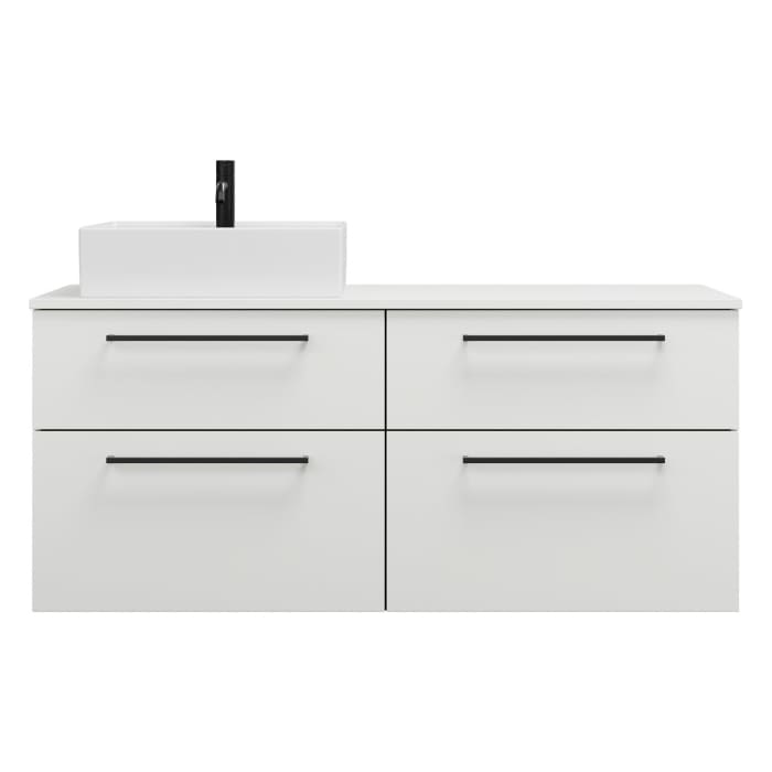 burgbad Eqio Waschtischkombination mit Keramik-Aufsatzwaschtisch 140 cm, links, mit Stangengriff G0234