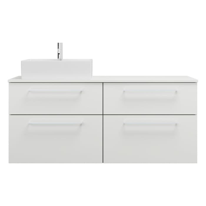 burgbad Eqio Waschtischkombination mit Keramik-Aufsatzwaschtisch 140 cm, links, mit Stangengriff P95