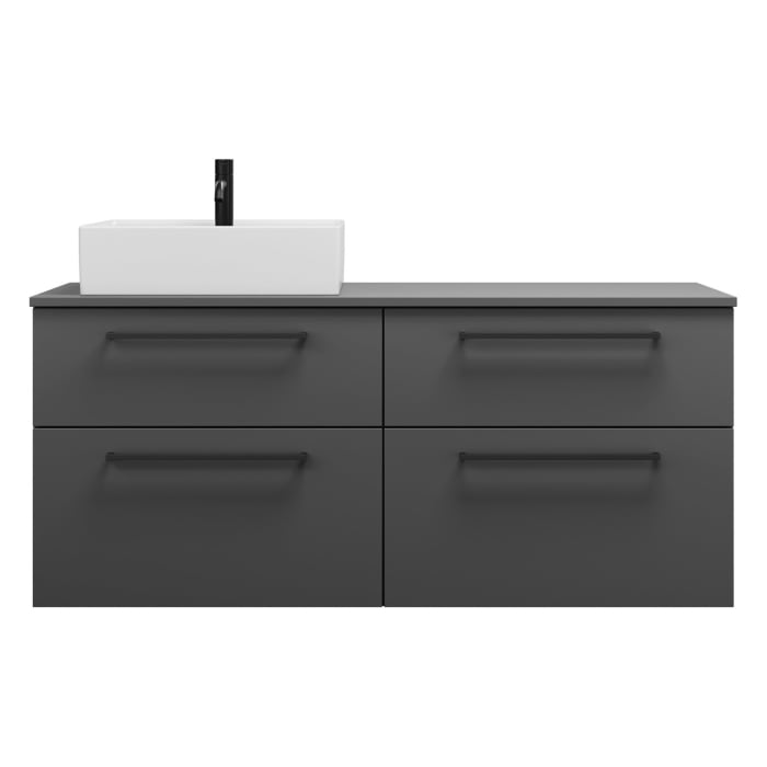 burgbad Eqio Waschtischkombination mit Keramik-Aufsatzwaschtisch 140 cm, links, mit Stangengriff G0234