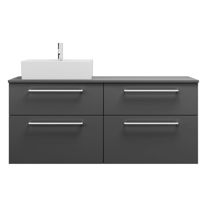 burgbad Eqio Waschtischkombination mit Keramik-Aufsatzwaschtisch 140 cm, links, mit Stangengriff P95