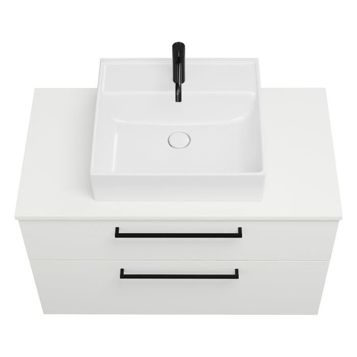 burgbad Eqio Waschtischkombination mit Keramik-Aufsatzwaschtisch 100 cm, mit Stangengriff G0234