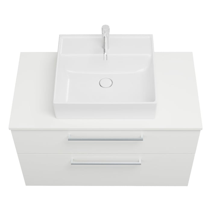 burgbad Eqio Waschtischkombination mit Keramik-Aufsatzwaschtisch 100 cm, mit Stangengriff P95