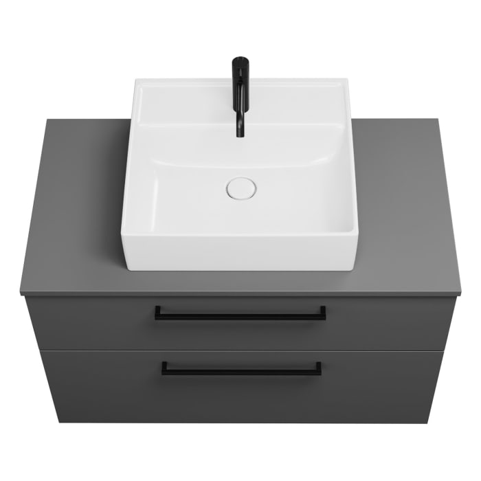 burgbad Eqio Waschtischkombination mit Keramik-Aufsatzwaschtisch 100 cm, mit Stangengriff G0234