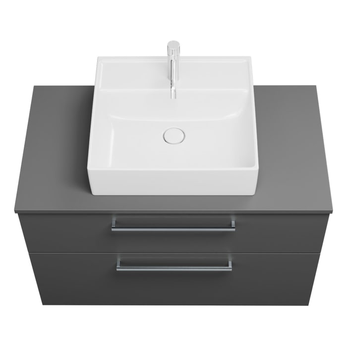 burgbad Eqio Waschtischkombination mit Keramik-Aufsatzwaschtisch 100 cm, mit Stangengriff P95