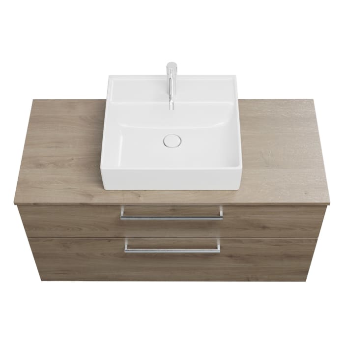 burgbad Eqio Waschtischkombination mit Keramik-Aufsatzwaschtisch 120 cm, mit Stangengriff P95