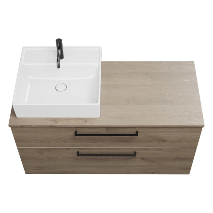 burgbad Eqio Waschtischkombination mit Keramik-Aufsatzwaschtisch 120 cm, links, mit Stangengriff G0234