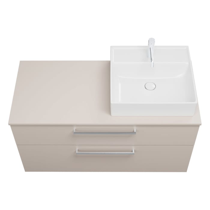 burgbad Eqio Waschtischkombination mit Keramik-Aufsatzwaschtisch 120 cm, rechts, mit Stangengriff P95