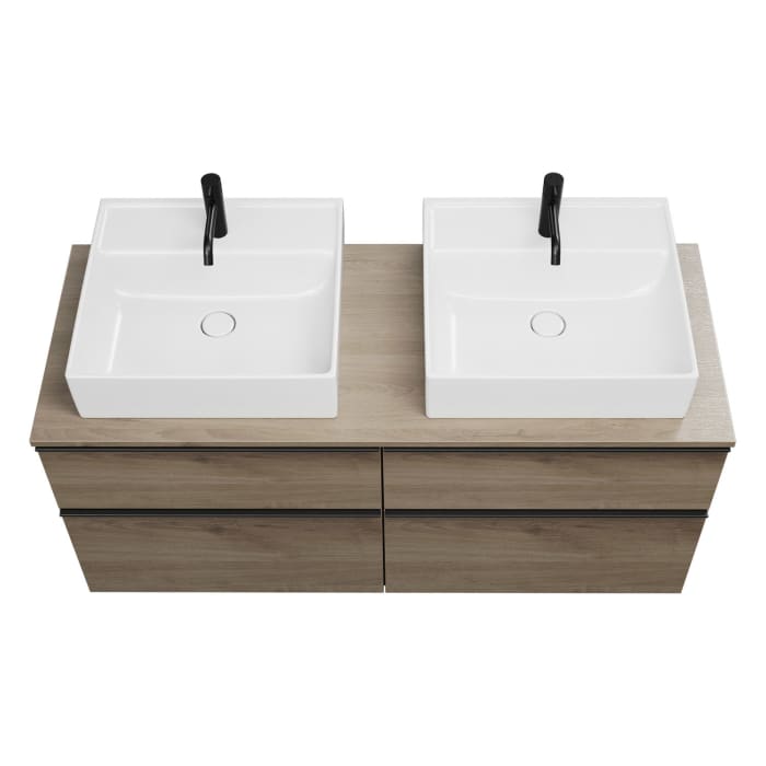 burgbad Eqio Waschtischkombination mit Keramik-Aufsatzwaschtisch 140 cm, links und rechts, mit Griffleiste G0252