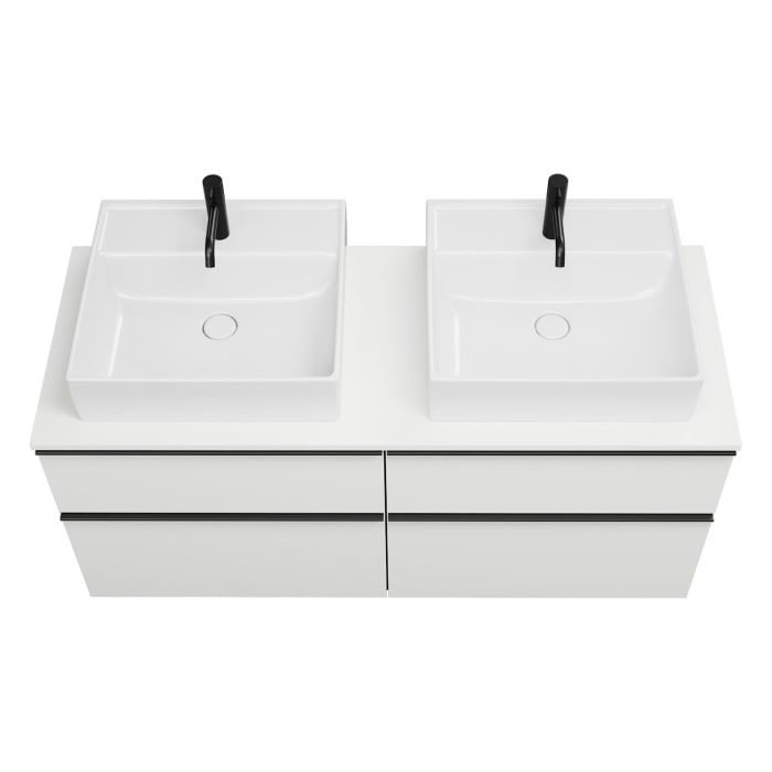 burgbad Eqio Waschtischkombination mit Keramik-Aufsatzwaschtisch 140 cm, links und rechts, mit Griffleiste G0252