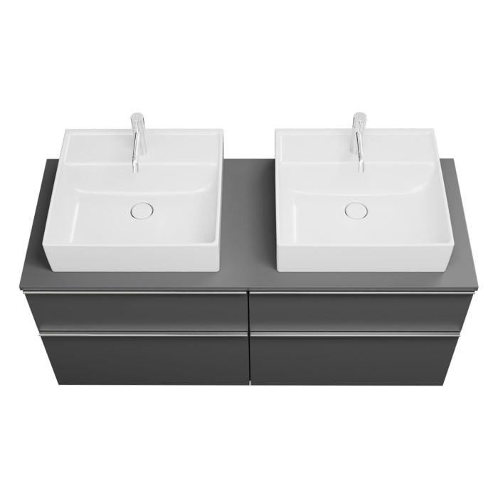 burgbad Eqio Waschtischkombination mit Keramik-Aufsatzwaschtisch 140 cm, links und rechts, mit Griffleiste G0251