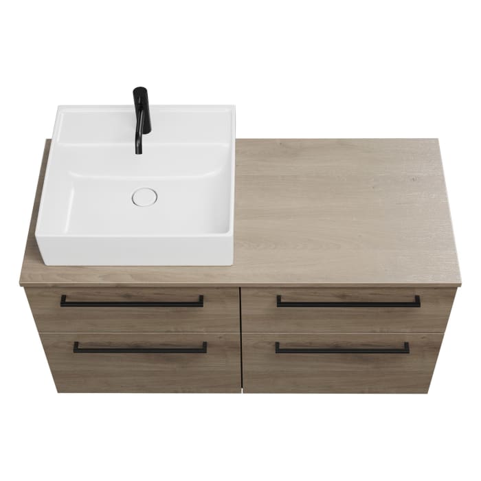 burgbad Eqio Waschtischkombination mit Keramik-Aufsatzwaschtisch 120 cm, links, mit Stangengriff G0234