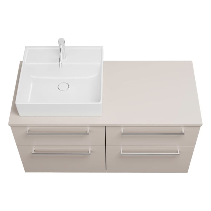 burgbad Eqio Waschtischkombination mit Keramik-Aufsatzwaschtisch 120 cm, links, mit Stangengriff P95