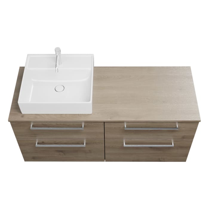 burgbad Eqio Waschtischkombination mit Keramik-Aufsatzwaschtisch 140 cm, links, mit Stangengriff P95