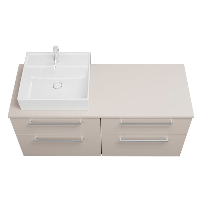 burgbad Eqio Waschtischkombination mit Keramik-Aufsatzwaschtisch 140 cm, links, mit Stangengriff P95