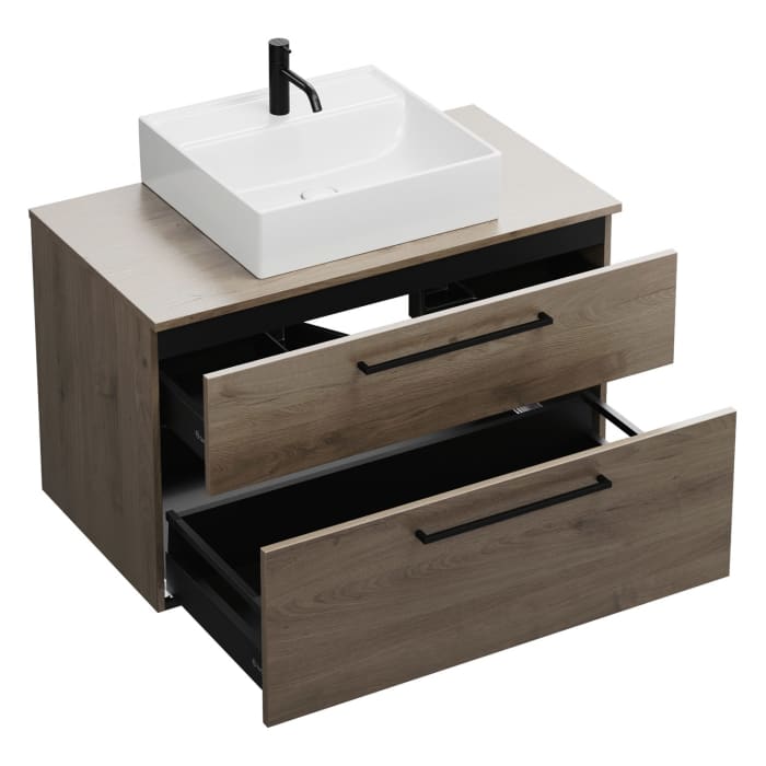 burgbad Eqio Waschtischkombination mit Keramik-Aufsatzwaschtisch 100 cm, mit Stangengriff G0234