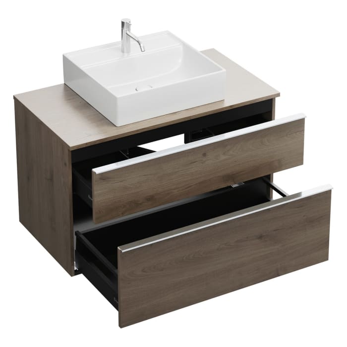 burgbad Eqio Waschtischkombination mit Keramik-Aufsatzwaschtisch 100 cm, mit Griffleiste G0251