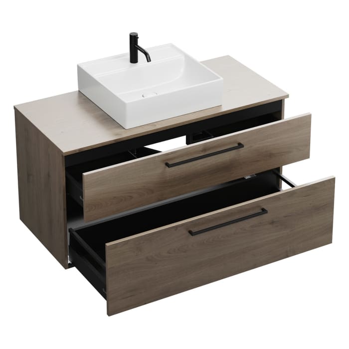 burgbad Eqio Waschtischkombination mit Keramik-Aufsatzwaschtisch 120 cm, mit Stangengriff G0234