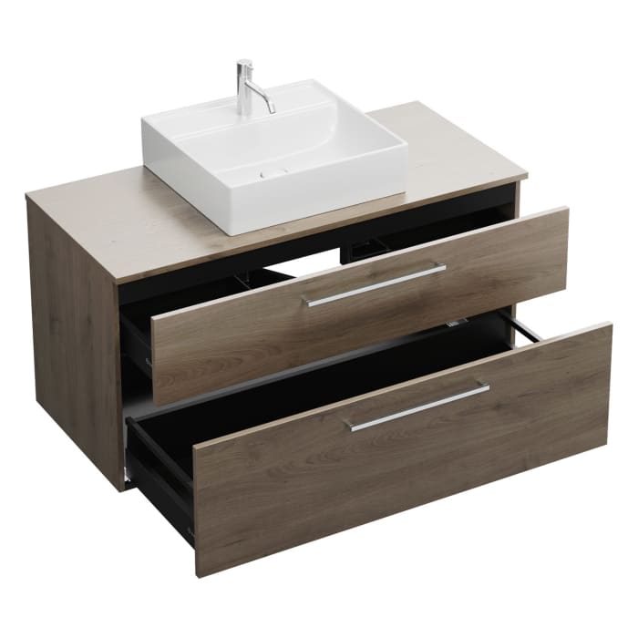 burgbad Eqio Waschtischkombination mit Keramik-Aufsatzwaschtisch 120 cm, mit Stangengriff P95