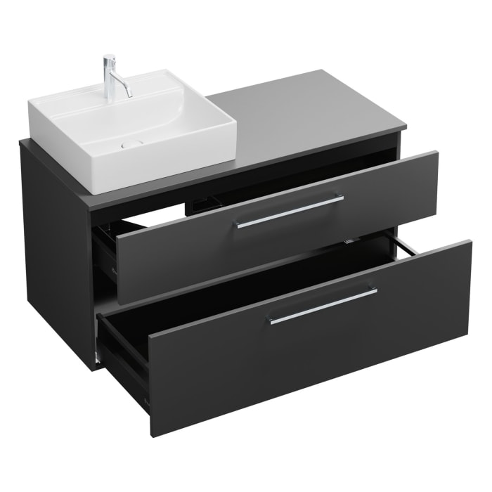 burgbad Eqio Waschtischkombination mit Keramik-Aufsatzwaschtisch 120 cm, links, mit Stangengriff P95