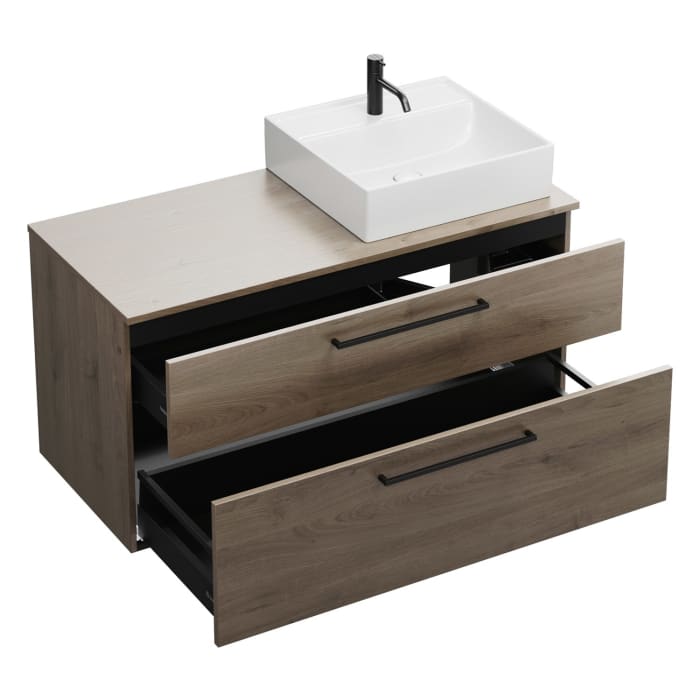 burgbad Eqio Waschtischkombination mit Keramik-Aufsatzwaschtisch 120 cm, rechts, mit Stangengriff G0234