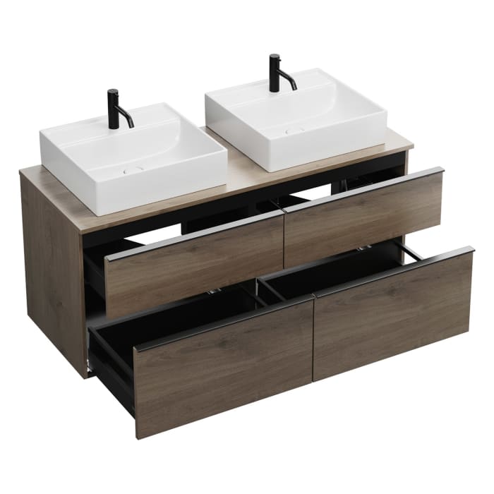 burgbad Eqio Waschtischkombination mit Keramik-Aufsatzwaschtisch 140 cm, links und rechts, mit Griffleiste G0252