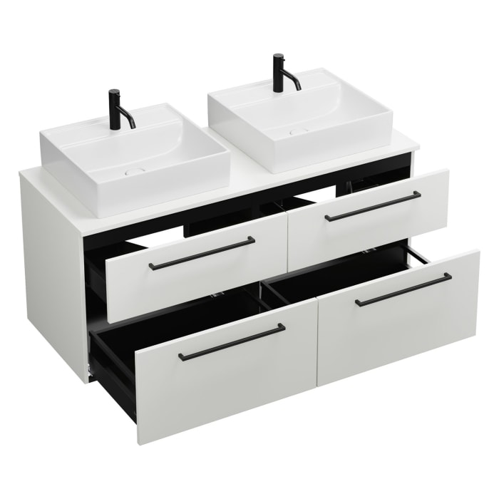 burgbad Eqio Waschtischkombination mit Keramik-Aufsatzwaschtisch 140 cm, links und rechts, mit Stangengriff G0234