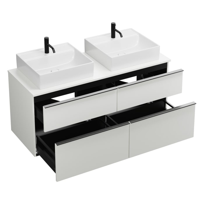 burgbad Eqio Waschtischkombination mit Keramik-Aufsatzwaschtisch 140 cm, links und rechts, mit Griffleiste G0252