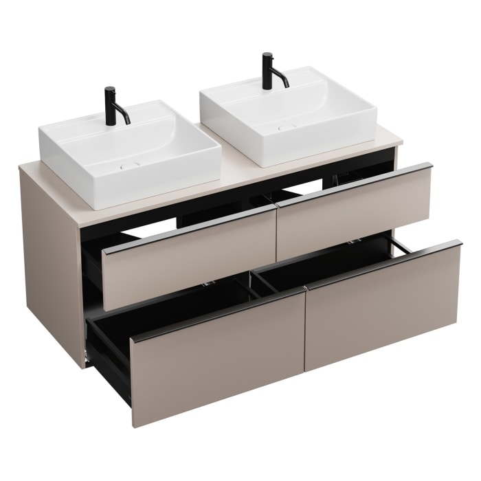 burgbad Eqio Waschtischkombination mit Keramik-Aufsatzwaschtisch 140 cm, links und rechts, mit Griffleiste G0252