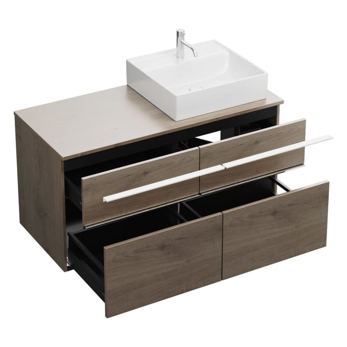 burgbad Eqio Waschtischkombination mit Keramik-Aufsatzwaschtisch 120 cm, rechts, mit Griffleiste G0251