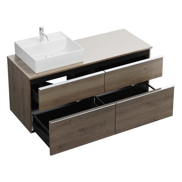 burgbad Eqio Waschtischkombination mit Keramik-Aufsatzwaschtisch 140 cm, links, mit Griffleiste G0251