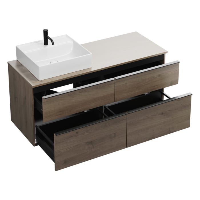 burgbad Eqio Waschtischkombination mit Keramik-Aufsatzwaschtisch 140 cm, links, mit Griffleiste G0252