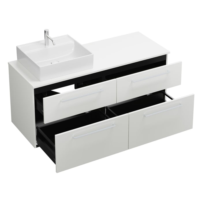 burgbad Eqio Waschtischkombination mit Keramik-Aufsatzwaschtisch 140 cm, links, mit Stangengriff P95