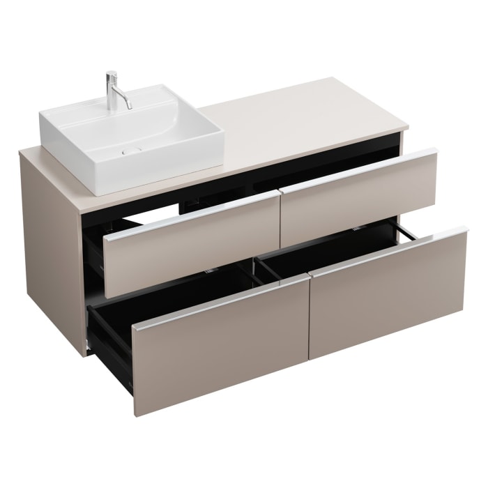 burgbad Eqio Waschtischkombination mit Keramik-Aufsatzwaschtisch 140 cm, links, mit Griffleiste G0251