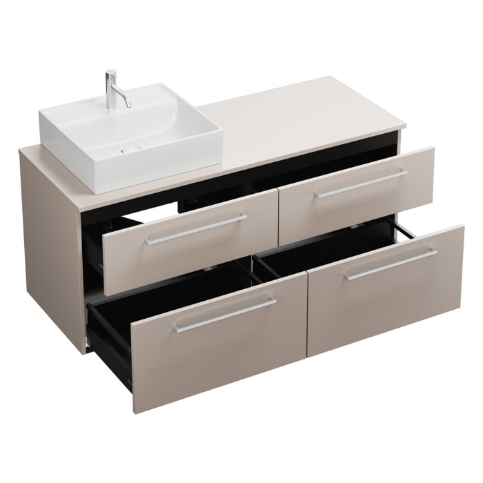 burgbad Eqio Waschtischkombination mit Keramik-Aufsatzwaschtisch 140 cm, links, mit Stangengriff P95