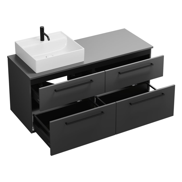 burgbad Eqio Waschtischkombination mit Keramik-Aufsatzwaschtisch 140 cm, links, mit Stangengriff G0234