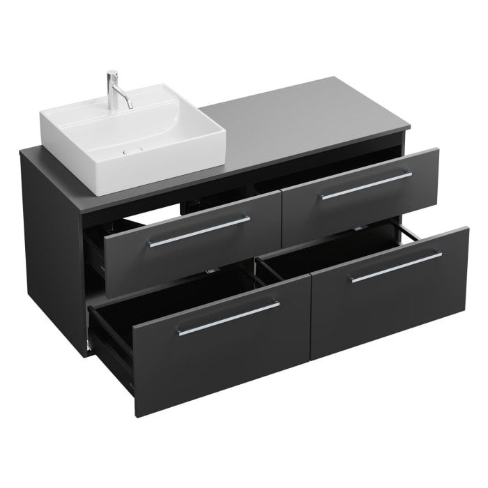 burgbad Eqio Waschtischkombination mit Keramik-Aufsatzwaschtisch 140 cm, links, mit Stangengriff P95