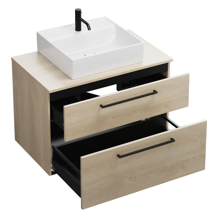 burgbad Eqio Waschtischkombination mit Keramik-Aufsatzwaschtisch 90 cm, mit Stangengriff G0234