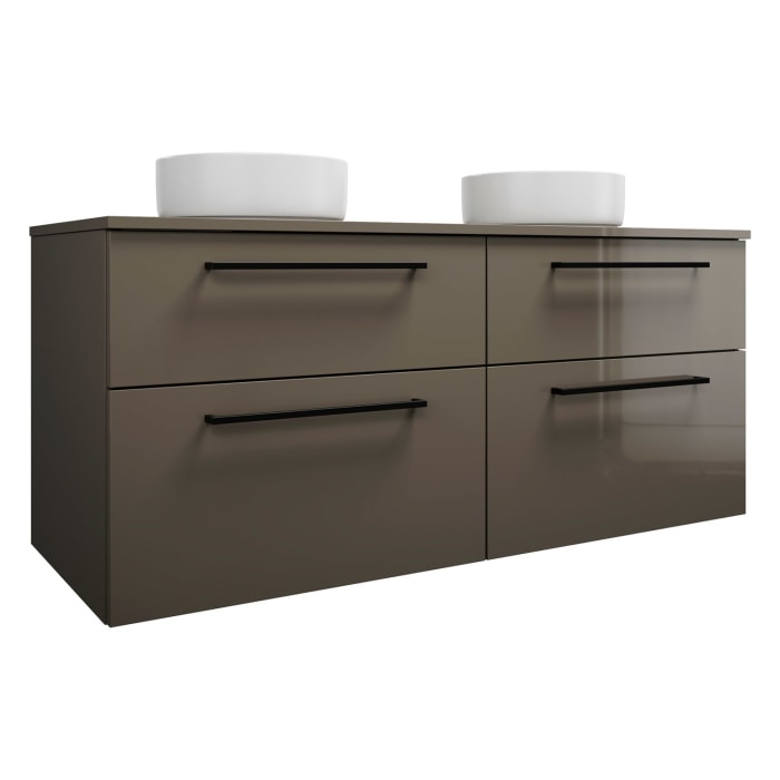 burgbad Eqio Waschtischkombination mit Keramik-Aufsatzwaschtisch 140 cm, links und rechts, mit Stangengriff G0234