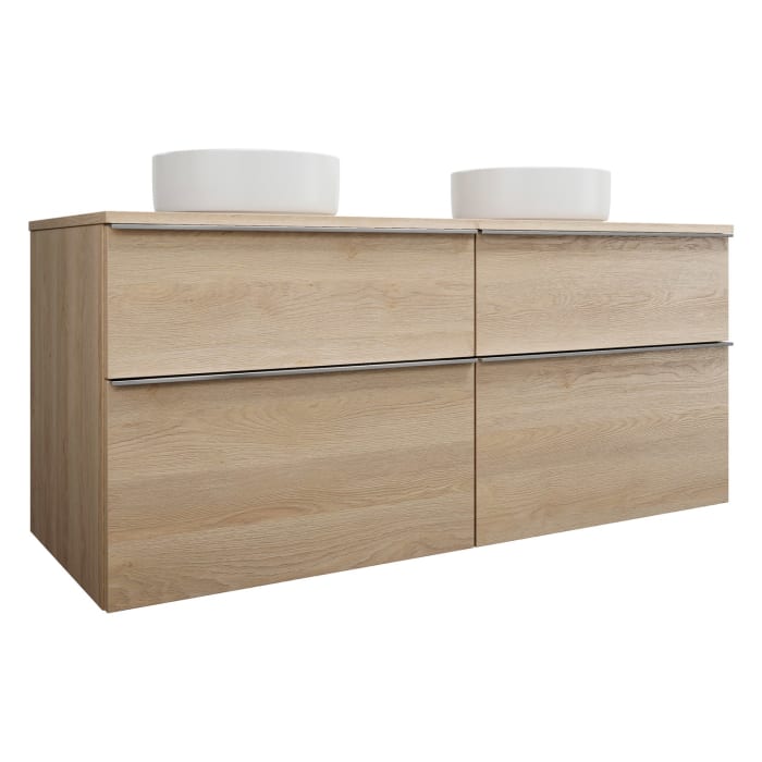 burgbad Eqio Waschtischkombination mit Keramik-Aufsatzwaschtisch 140 cm, links und rechts, mit Griffleiste G0251