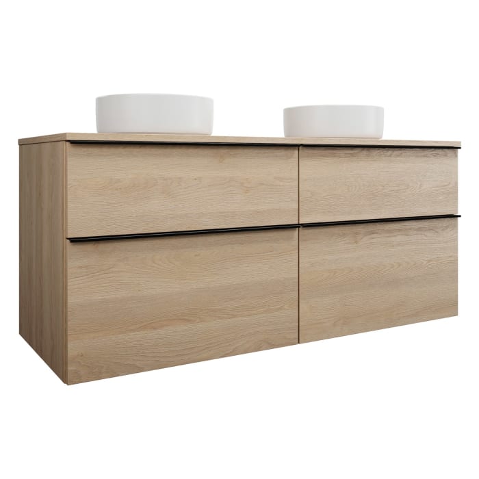 burgbad Eqio Waschtischkombination mit Keramik-Aufsatzwaschtisch 140 cm, links und rechts, mit Griffleiste G0252