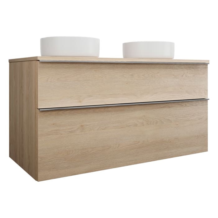 burgbad Eqio Waschtischkombination mit Keramik-Aufsatzwaschtisch 120 cm, links und rechts, mit Griffleiste G0251